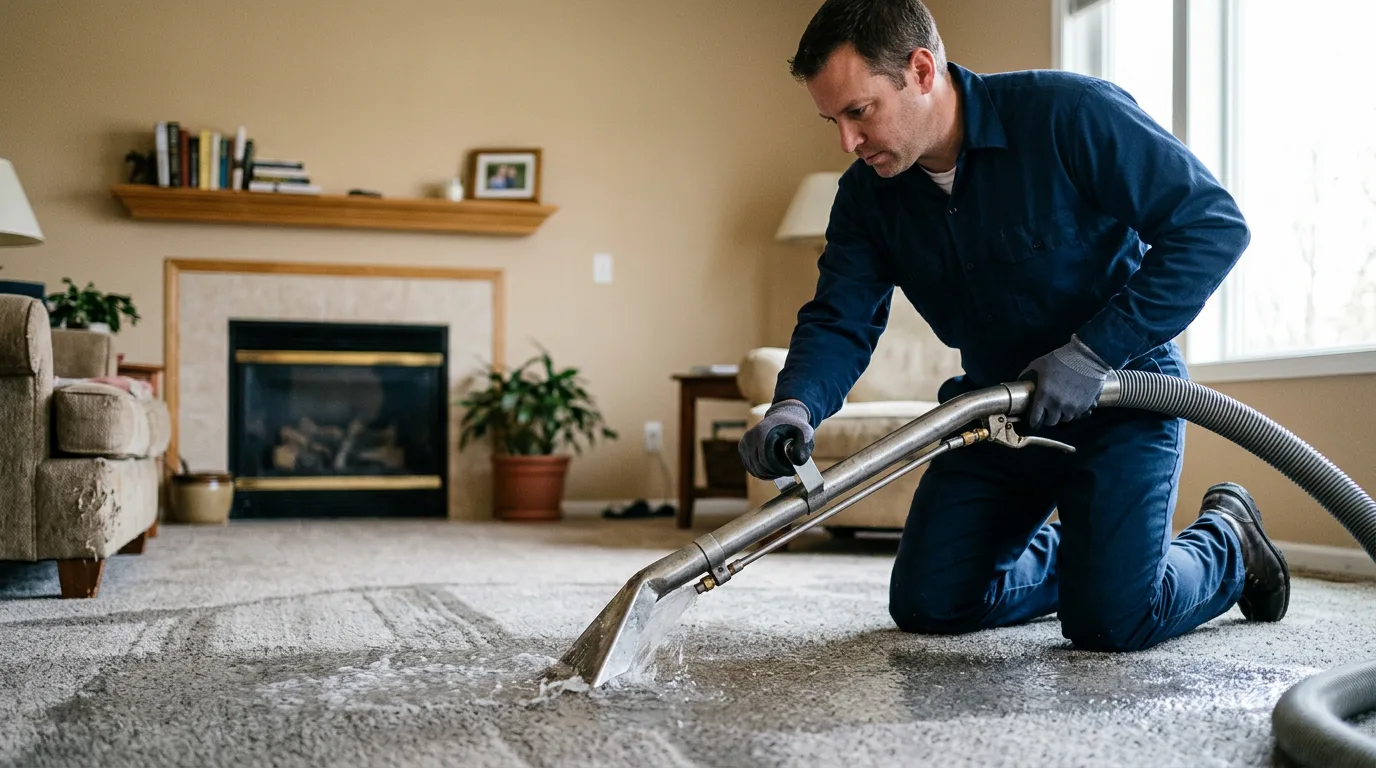 Water damage restoration technician working in a home in Nevada